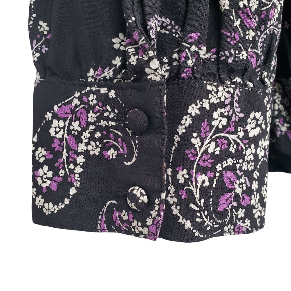 Ann Taylor LOFT L Blouse Smocked Paisley Boho Chic Lightweight Coquette Cottage - Picture 10 of 11